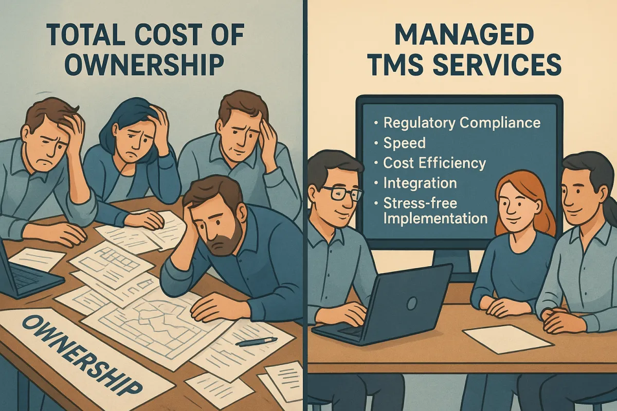 Managed TMS Services vs Software Procurement: The European Cost-Benefit Framework That Prevents €500K+ Implementation Disasters